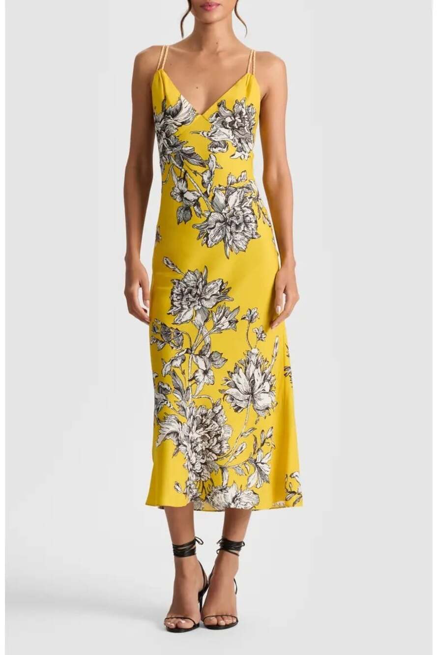 Alice + Olivia Kiro Blooming Wild Golden Hour Yellow Midi Dress 2 NWT $550 - Picture 6 of 13